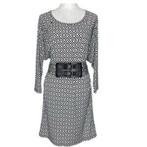 Used Michael Kors Monochrome Patterned Dolman Sleeve Dress Size L